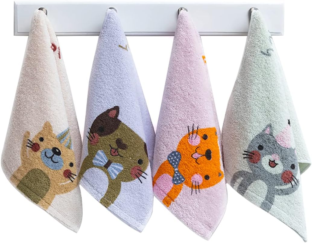 Kissvian 4-Pack Cartoon Cat Hand Towel Set