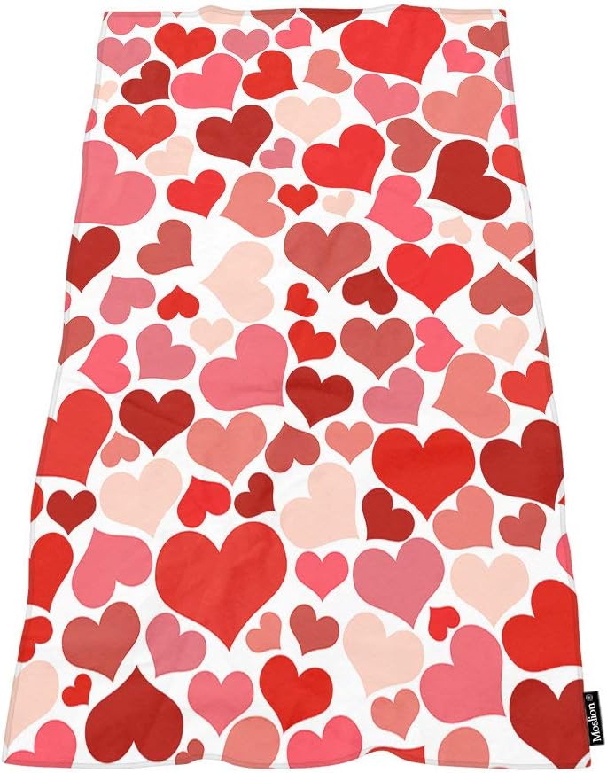Moslion Soft Bath Towel with Red Heart Design