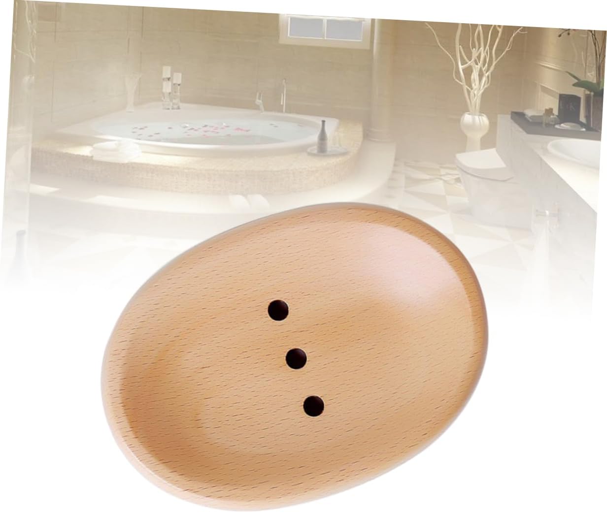 Unomor Oval Soap Holder Wooden Drainer for Tidy Bathroom Storage
