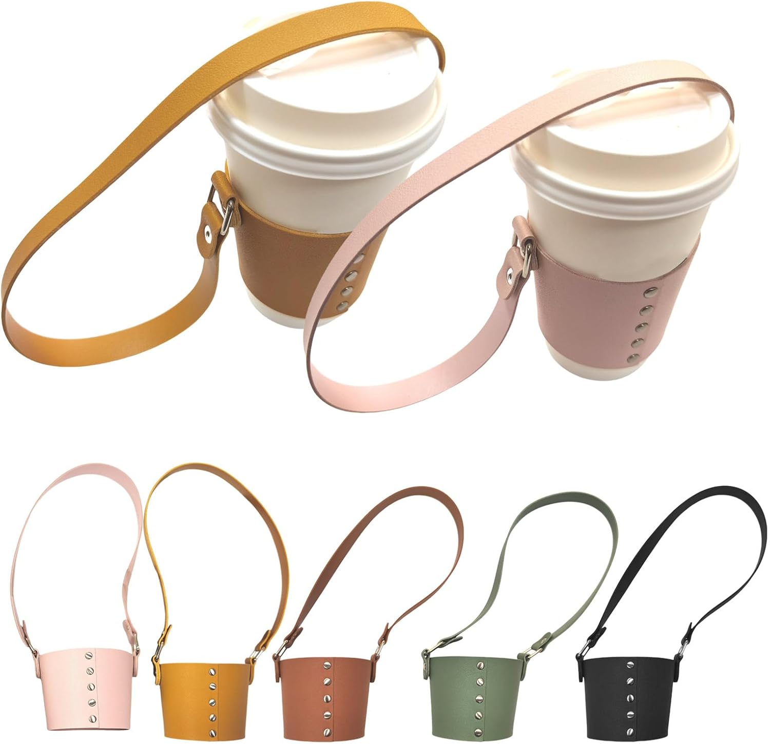 HYBEW Handheld Leather Cup Holder with Handle Green