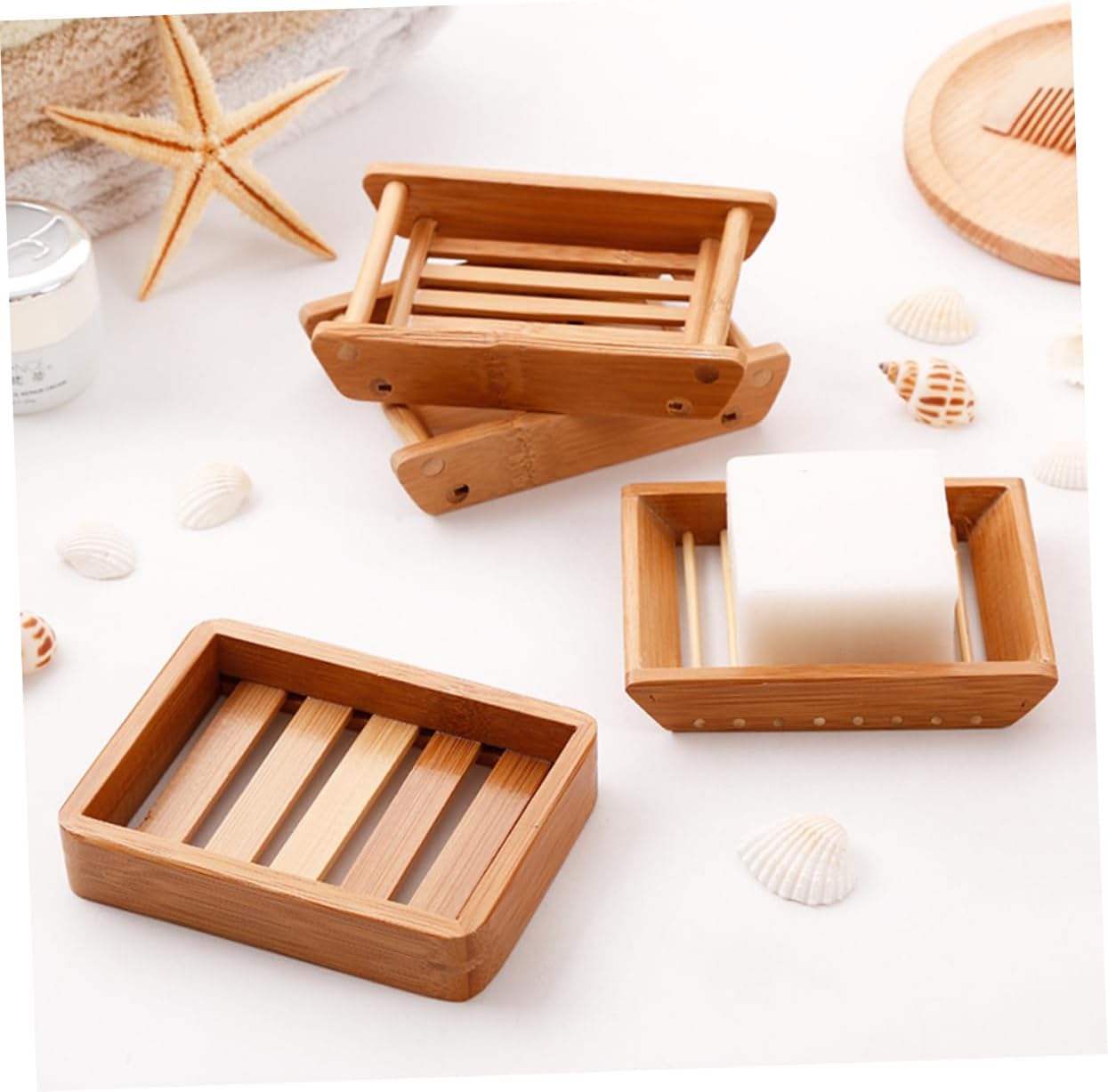 Amosfun 2pcs Wooden Soap Tray for Bathroom