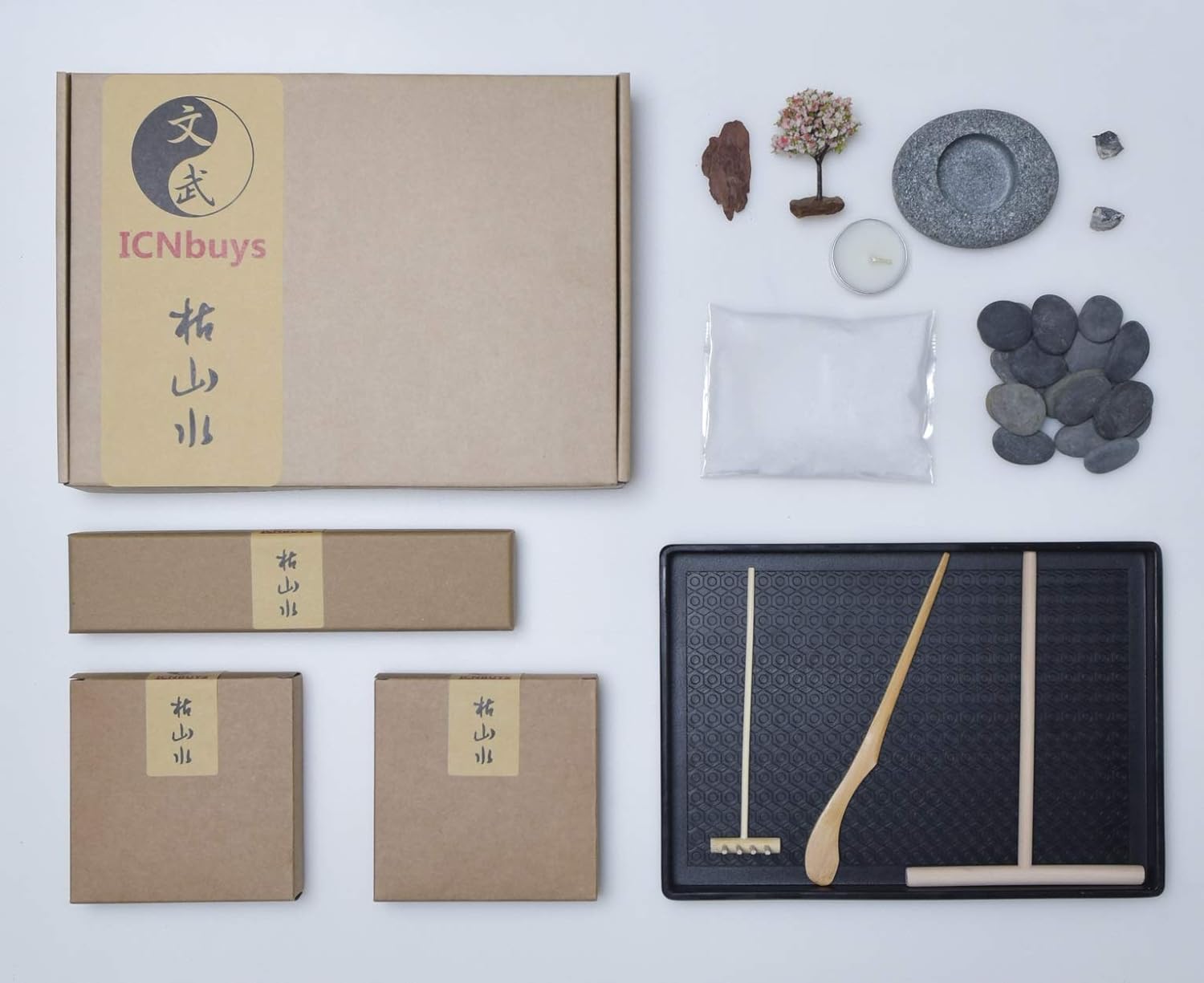 Handmade Zen Garden Candle Holder Set with Tools and Sand