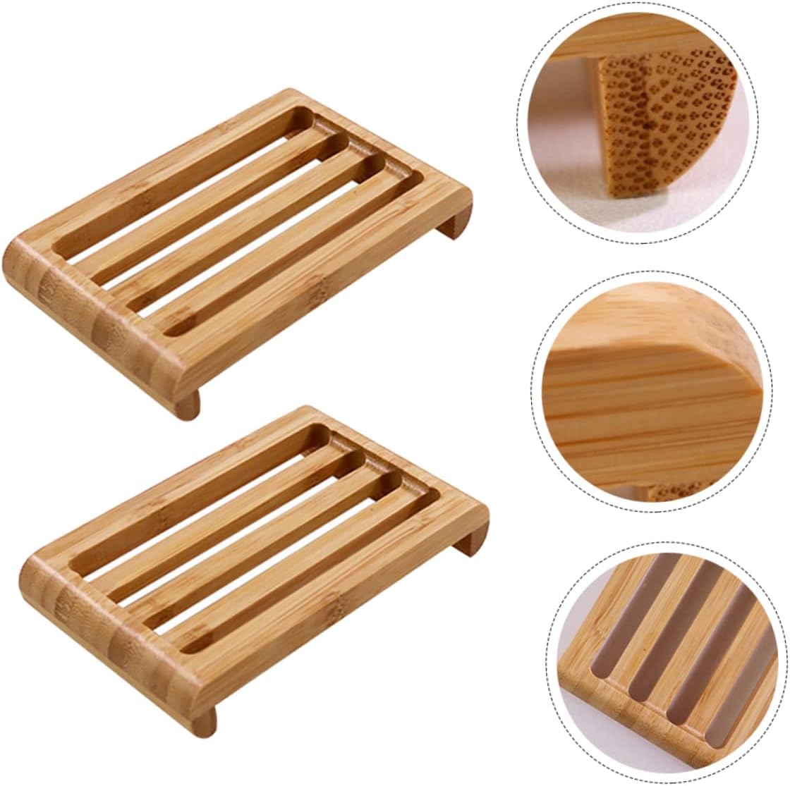 WOONEKY 2pcs Bamboo Soap Dish Holder for Bar Soap