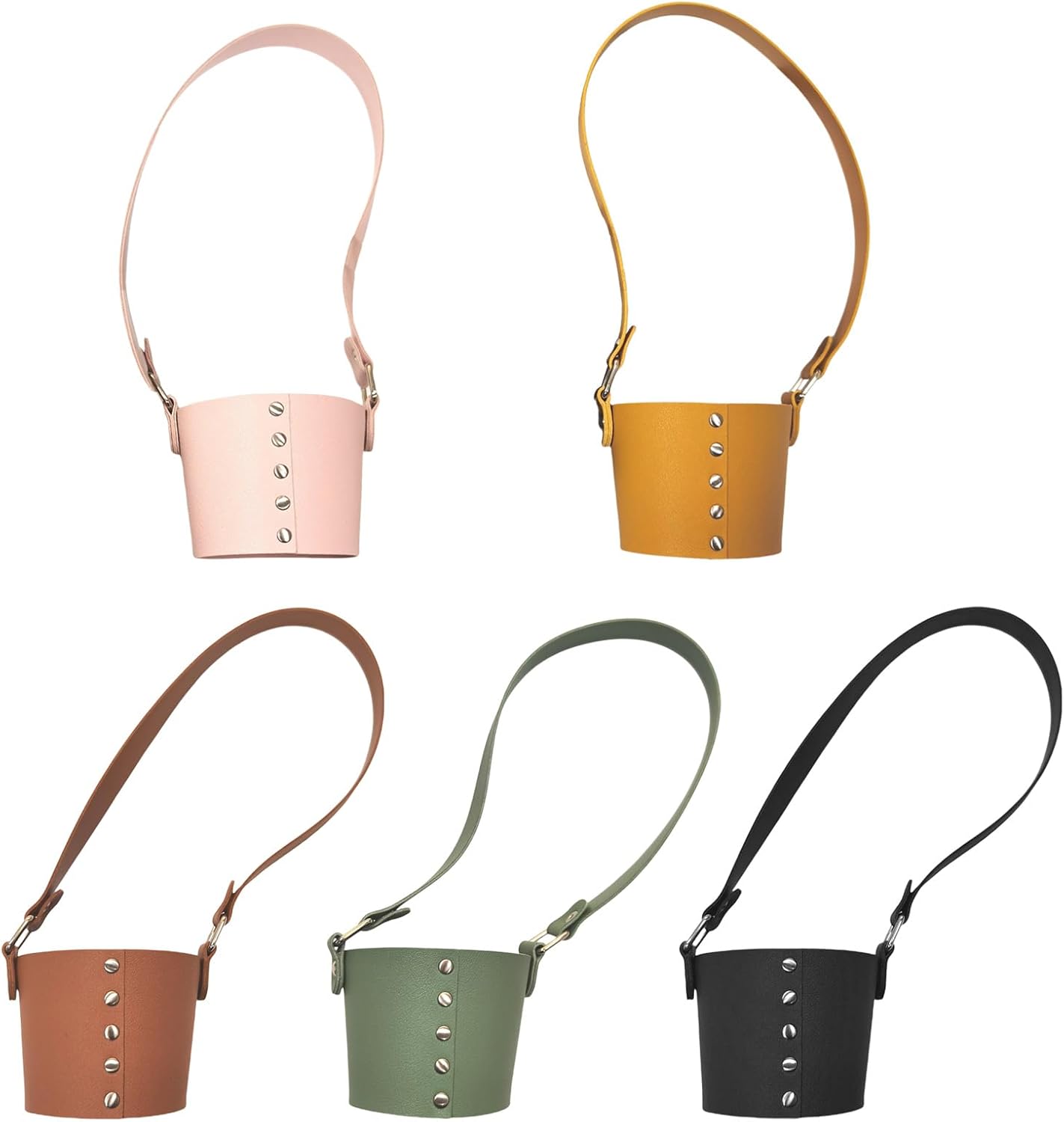 HYBEW Handheld Leather Cup Holder with Handle Green