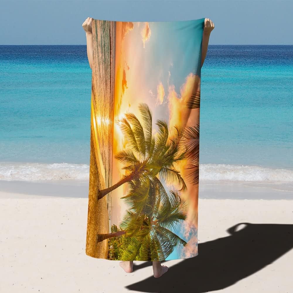 Ocean Beach Towels Large Plush Microfiber Pool Towel with Sunset Design