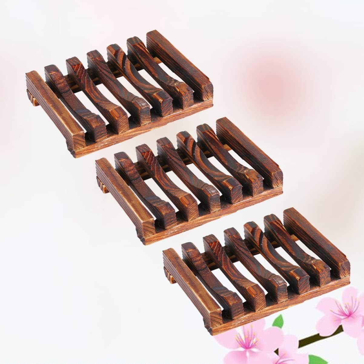 3pcs Wooden Soap Dish with Draining Design 1