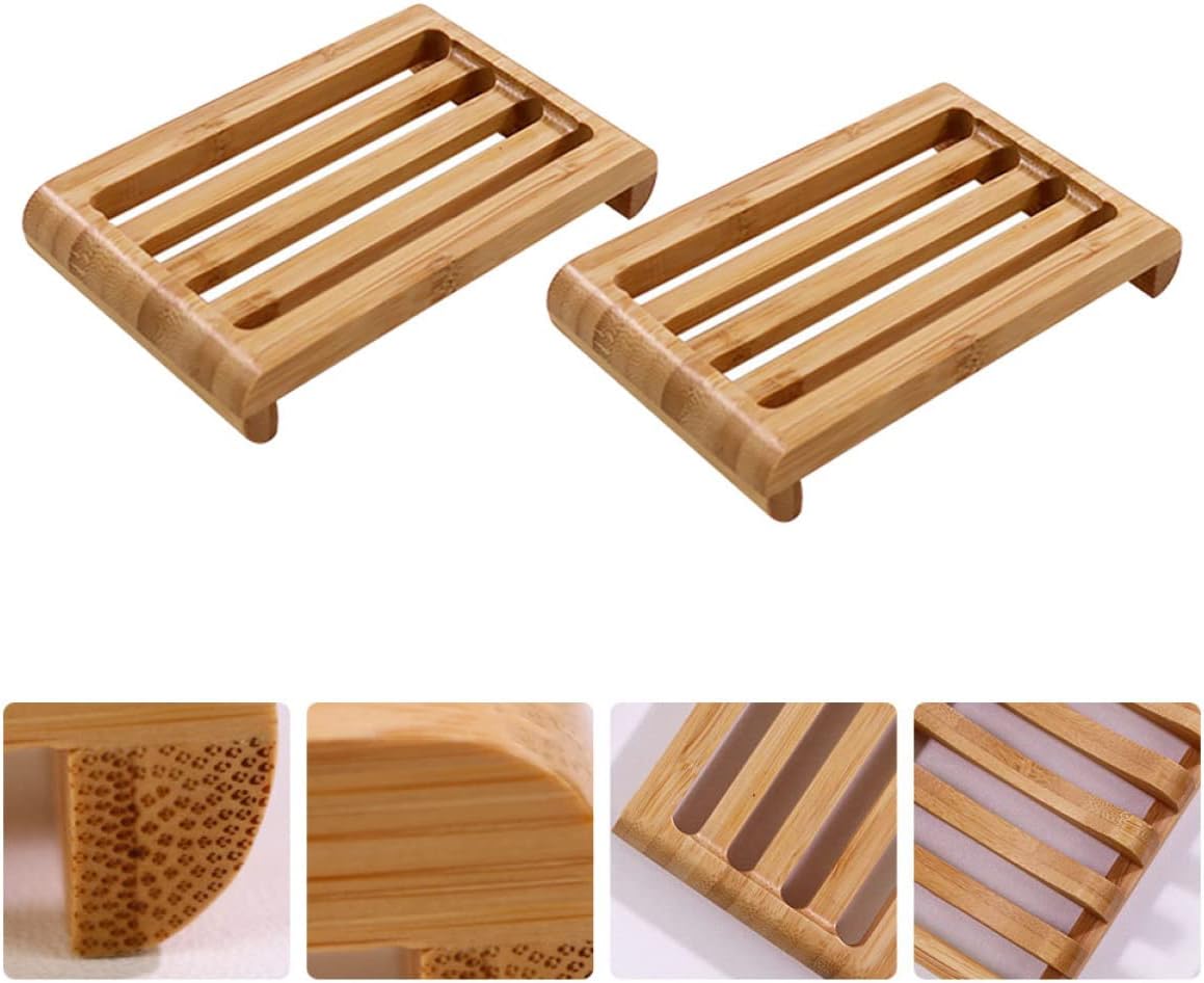 HOOTNEE Travel Soap Dish Bamboo Style Sturdy Holder