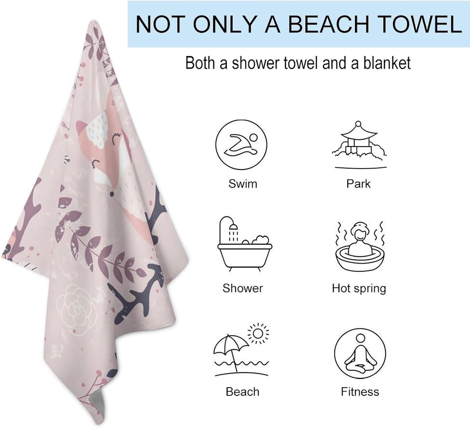 ERHN Cartoon Fox Beach Towels for Adults