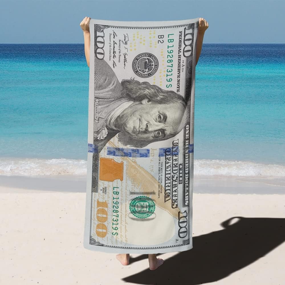 GUBIYU 100 Dollar Bill Patterned Beach Towel