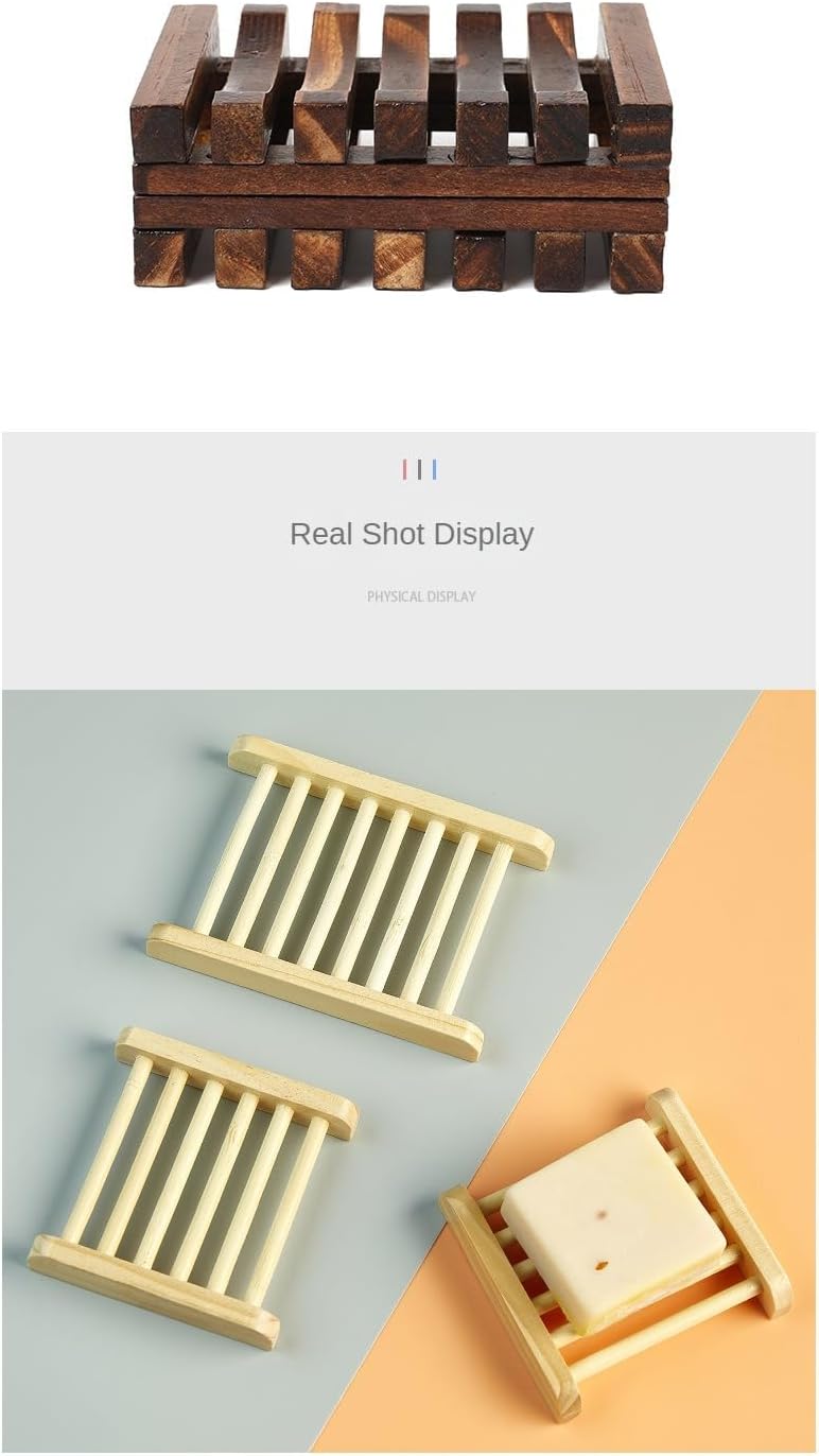 3 Pcs Natural Wooden Soap Dish Holder with Drainage