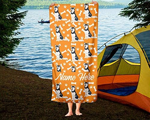 Personalized Siberian Husky Beach Towel - Custom Name Design