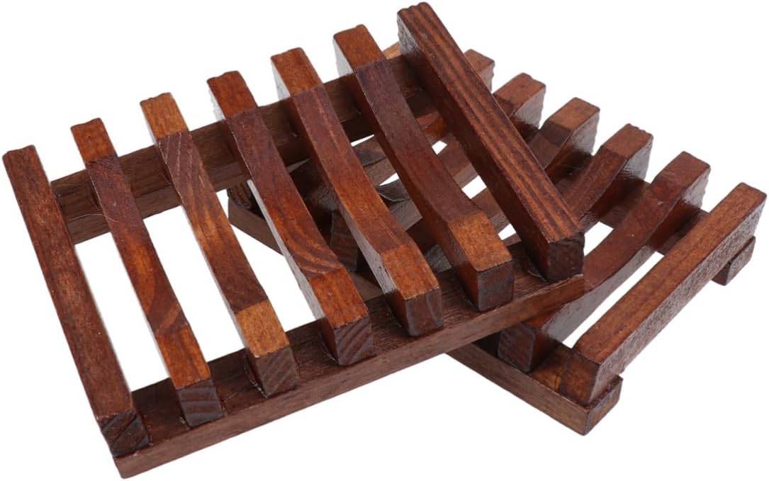 DRESSOOS 2pcs Wave Shaped Wooden Soap Dish for Bathroom and Kitchen Use