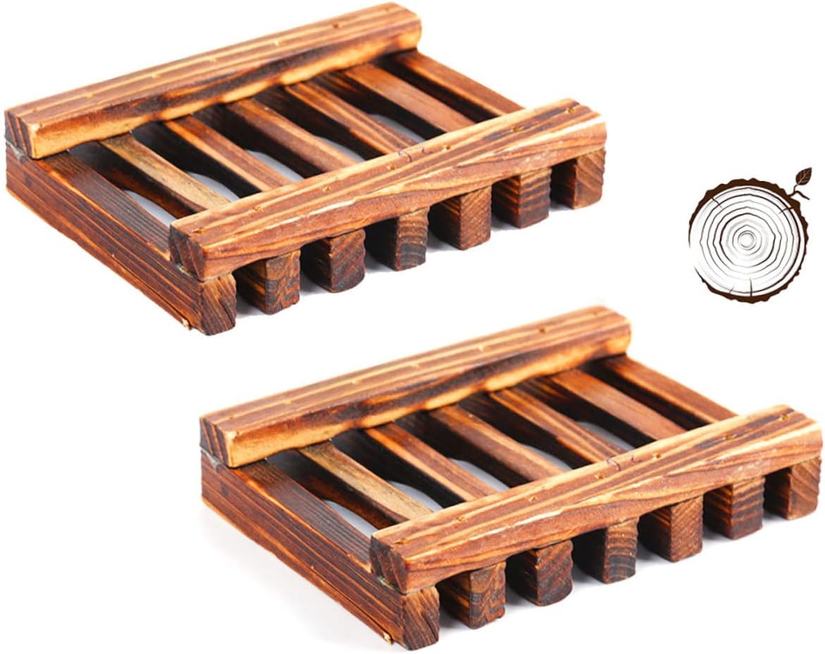 Zerodeko 2pcs Carbonized Wooden Soap Holder with Drainage