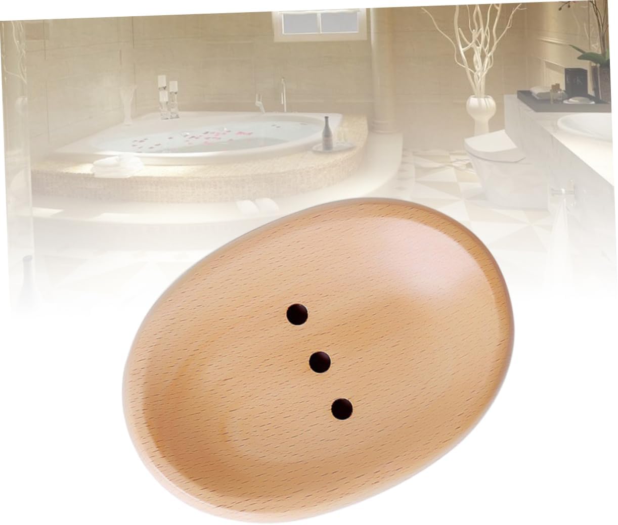 Amosfun Self-Draining Wooden Soap Dish Holder Round Oval Options