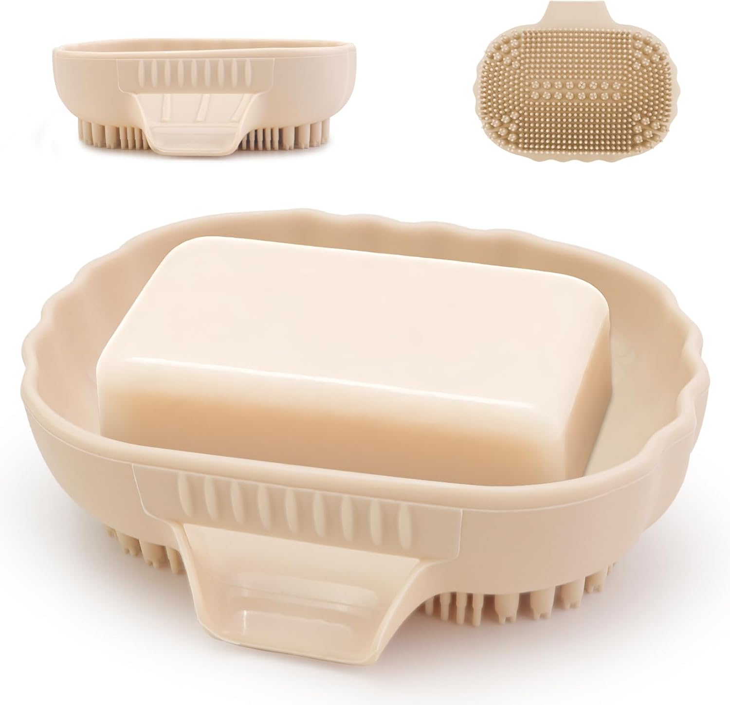 Cute Sea Shell Silicone Soap Dish with Bristles Brush
