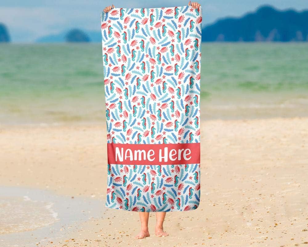 Extra Large Personalized Ocean Seahorse Towel for Kids