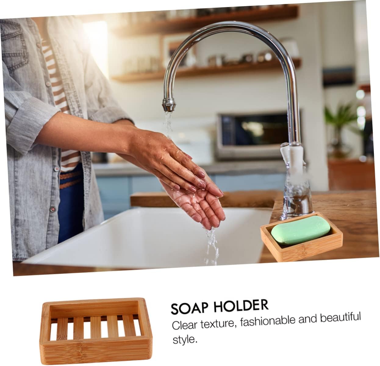 Luxshiny Bamboo Soap Holder Wooden Drainage Tray 1