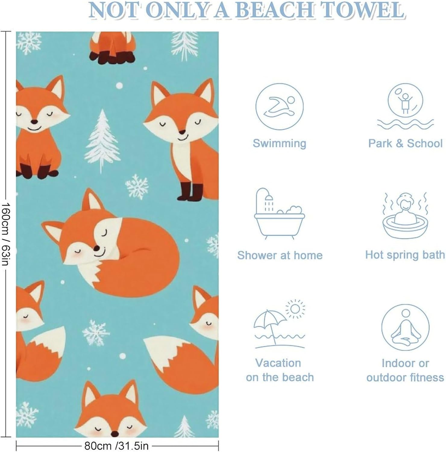 4SEE Cute Fox Beach Towels - Extra Large Lightweight