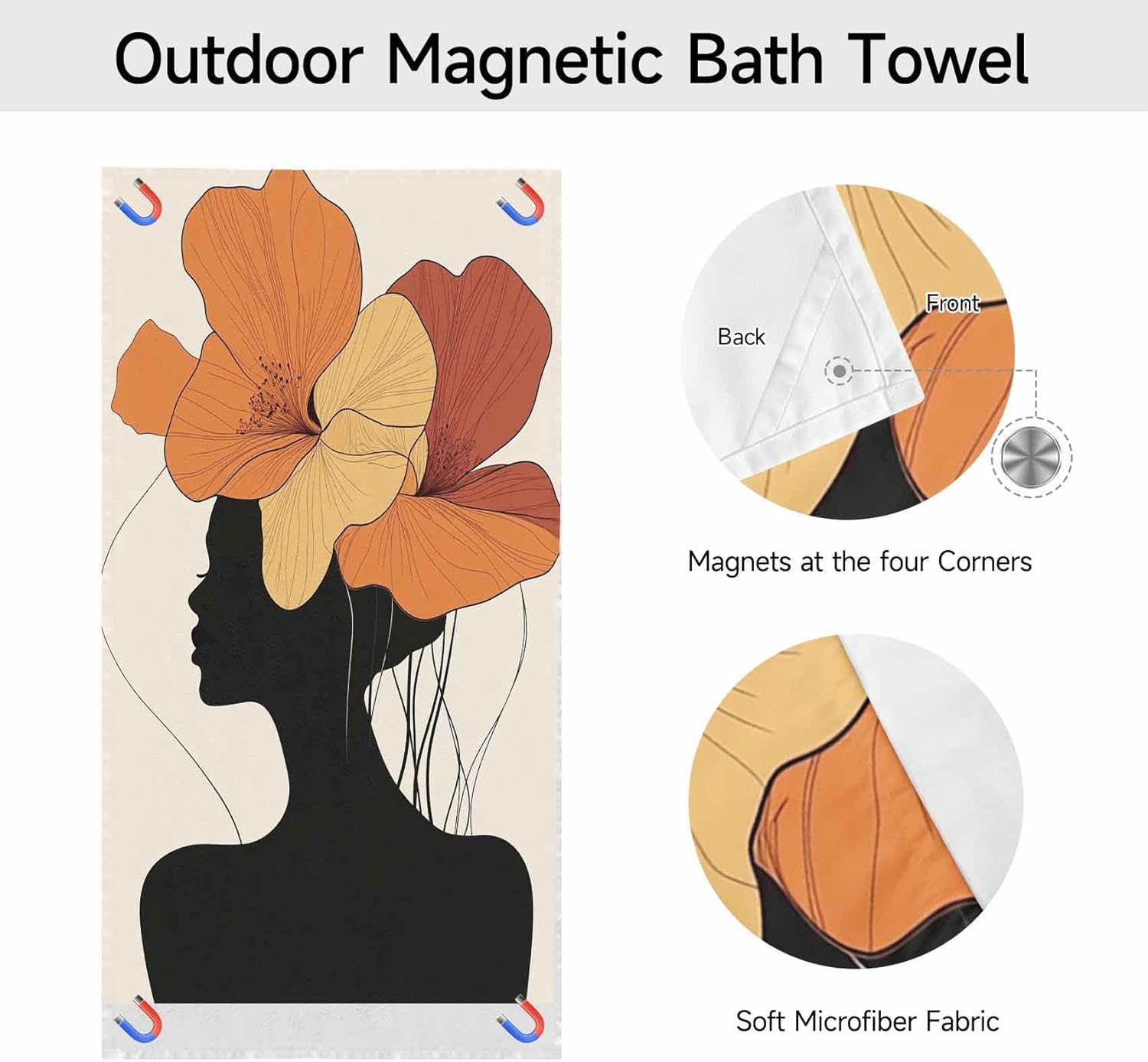 Abstract Girl Magnetic Bath Towel for Travel and Beach Use