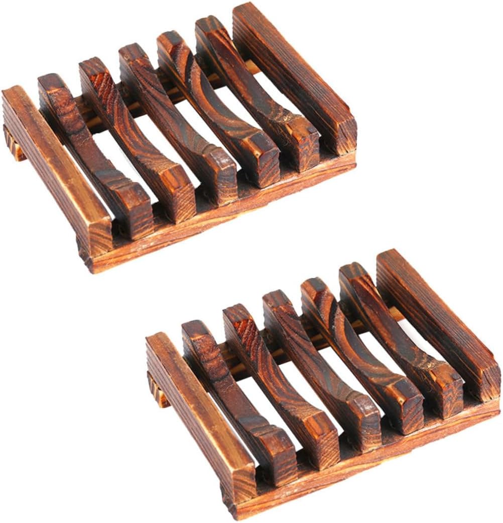 2pcs Carbonized Wood Soap Holder Bathroom Kitchen Drainage