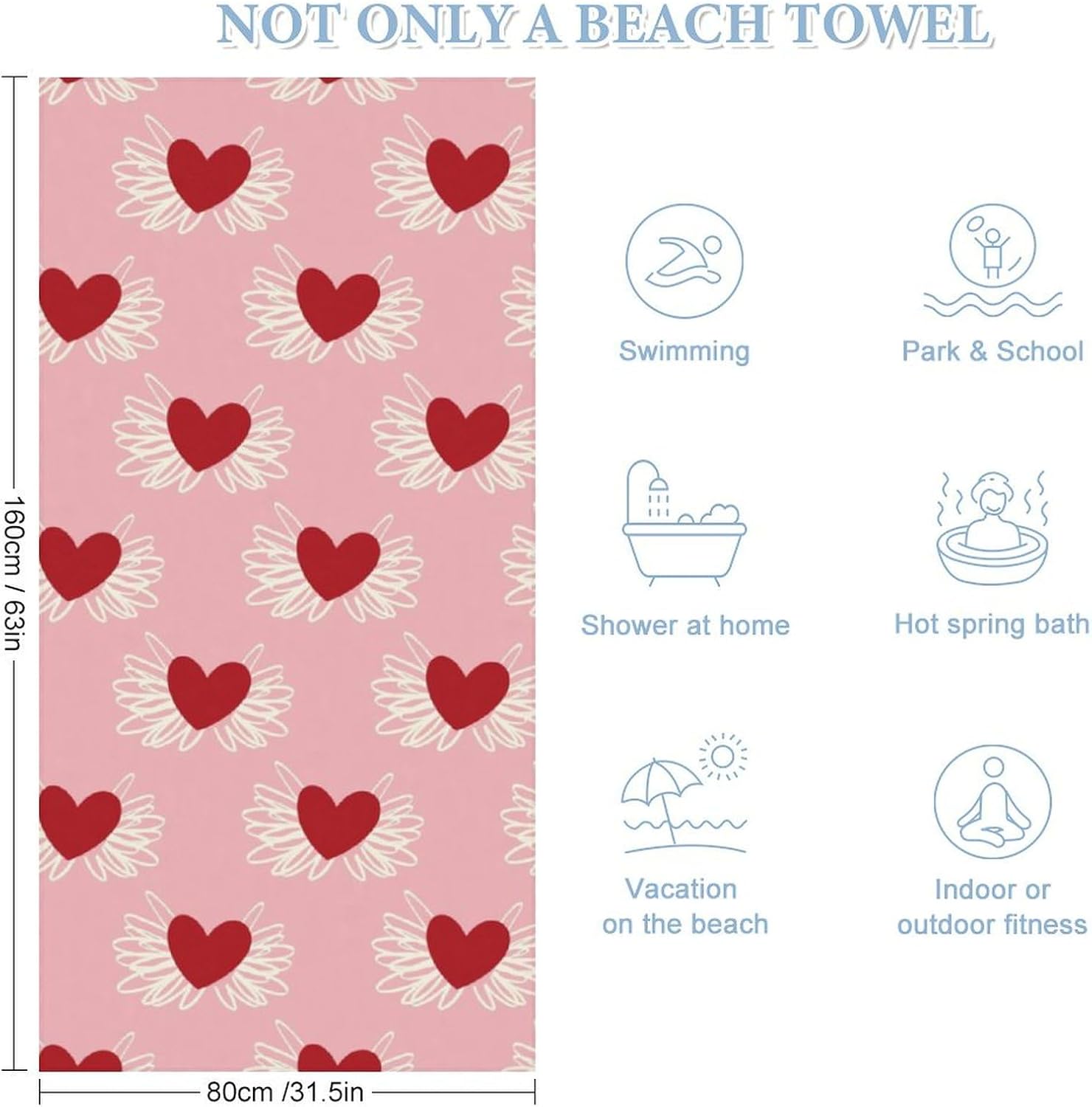 Valentines Day Heart with Wings Fluffy Beach Towel 32x64 Inch