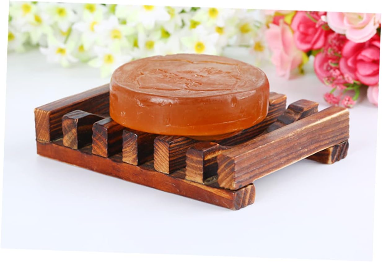 ABOOFAN 4pc Carbonized Bamboo Soap Dish Holder Drainage Soap Shelf
