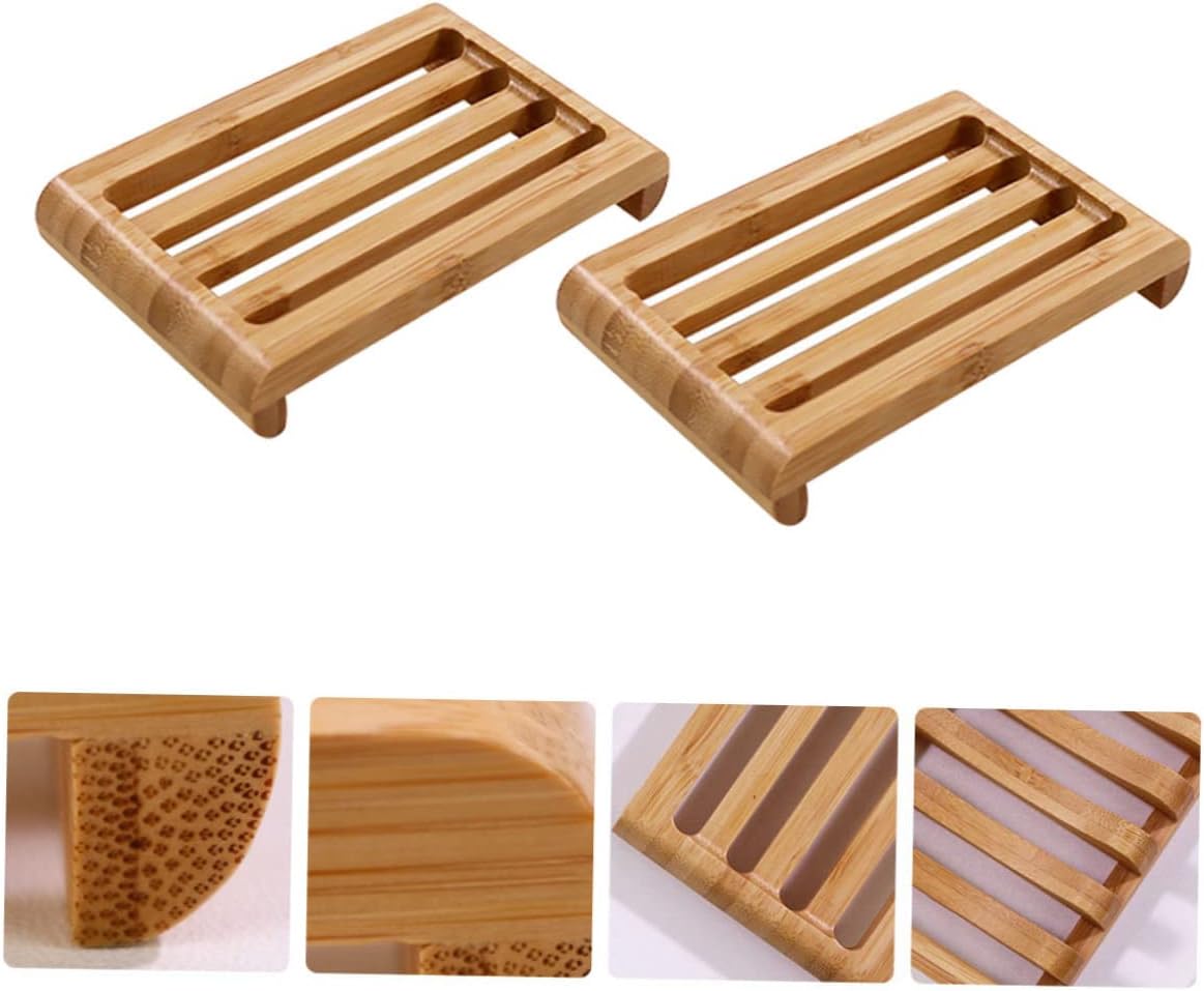 Cabilock 2pcs Bamboo Soap Holder for Bathroom and Kitchen