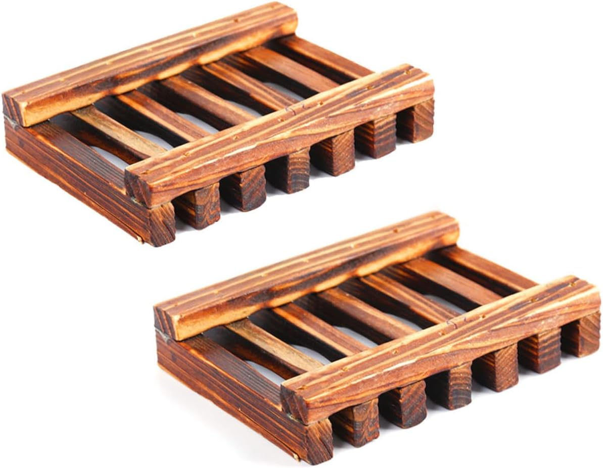 ETHZZLE 3pcs Wood Soap Holder with Drain Tray for Shower and Bathroom