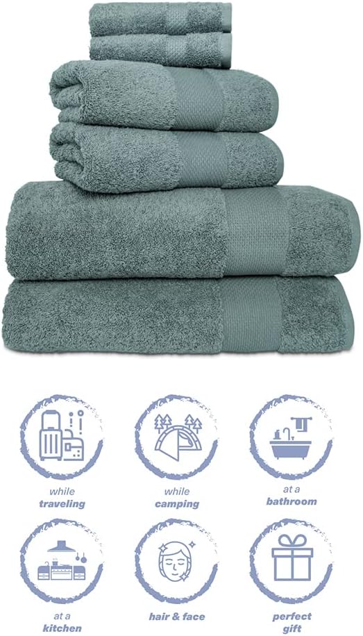 6-Piece Bath Towel Set - High Absorbency Dark Green
