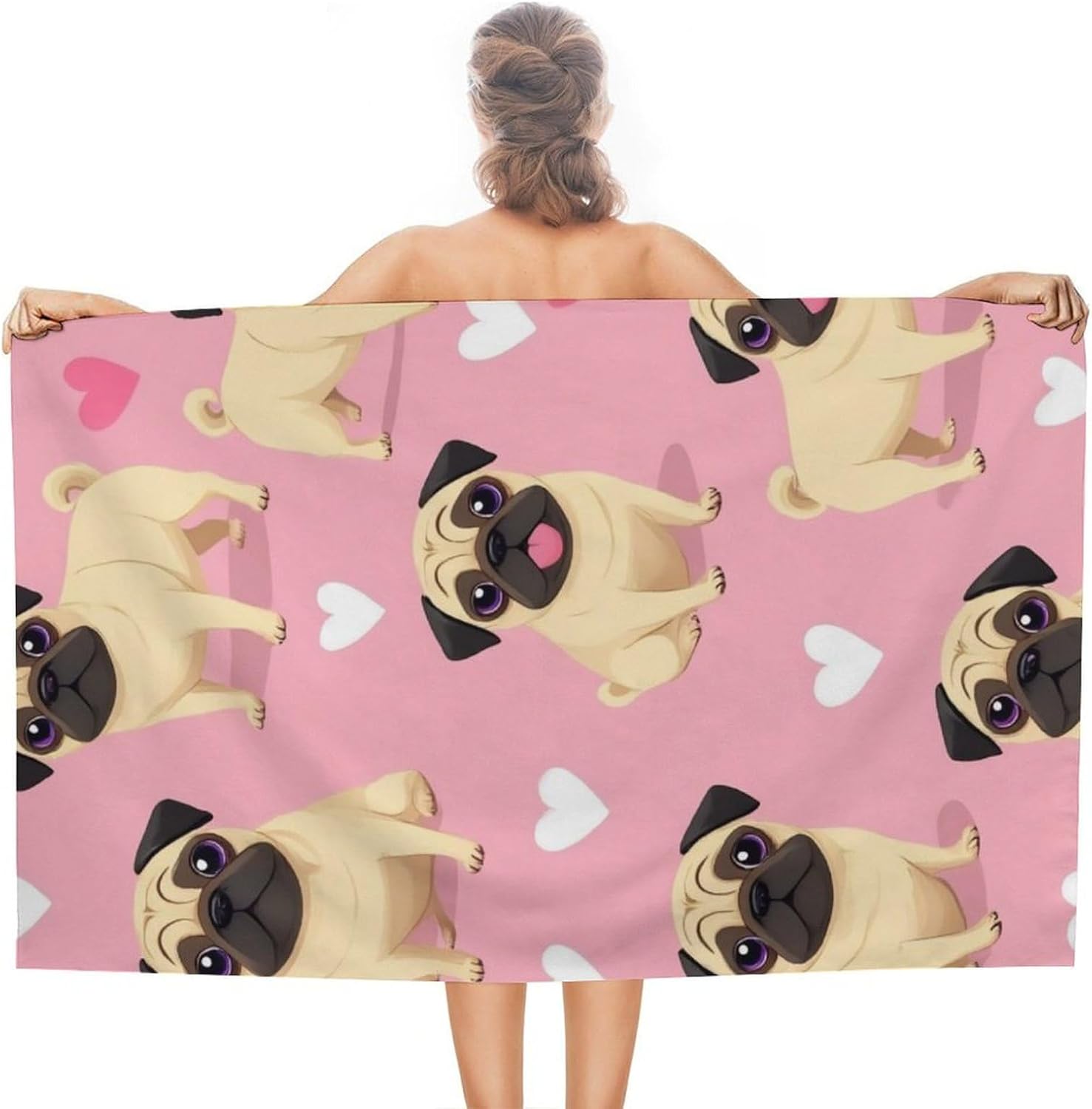 Lightweight Soft Beach Towels with Funny Cartoon Pugs