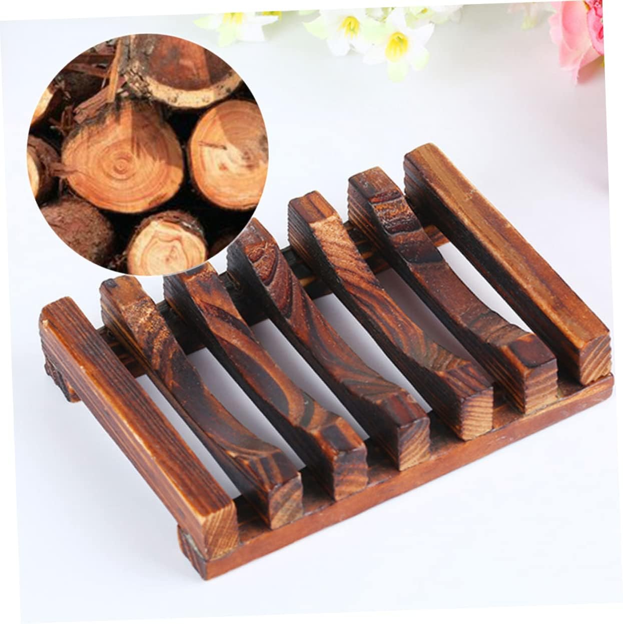 Cabilock 3pcs Wooden Soap Dish Set for Bathroom Kitchen
