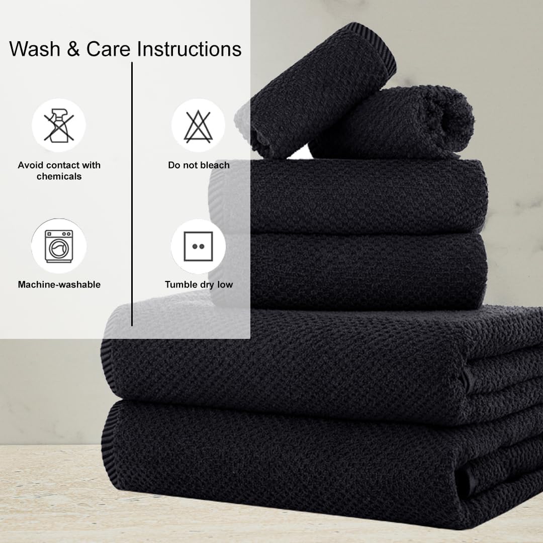 CASA COPENHAGEN Popcorn Towel Set 6 Pieces Black