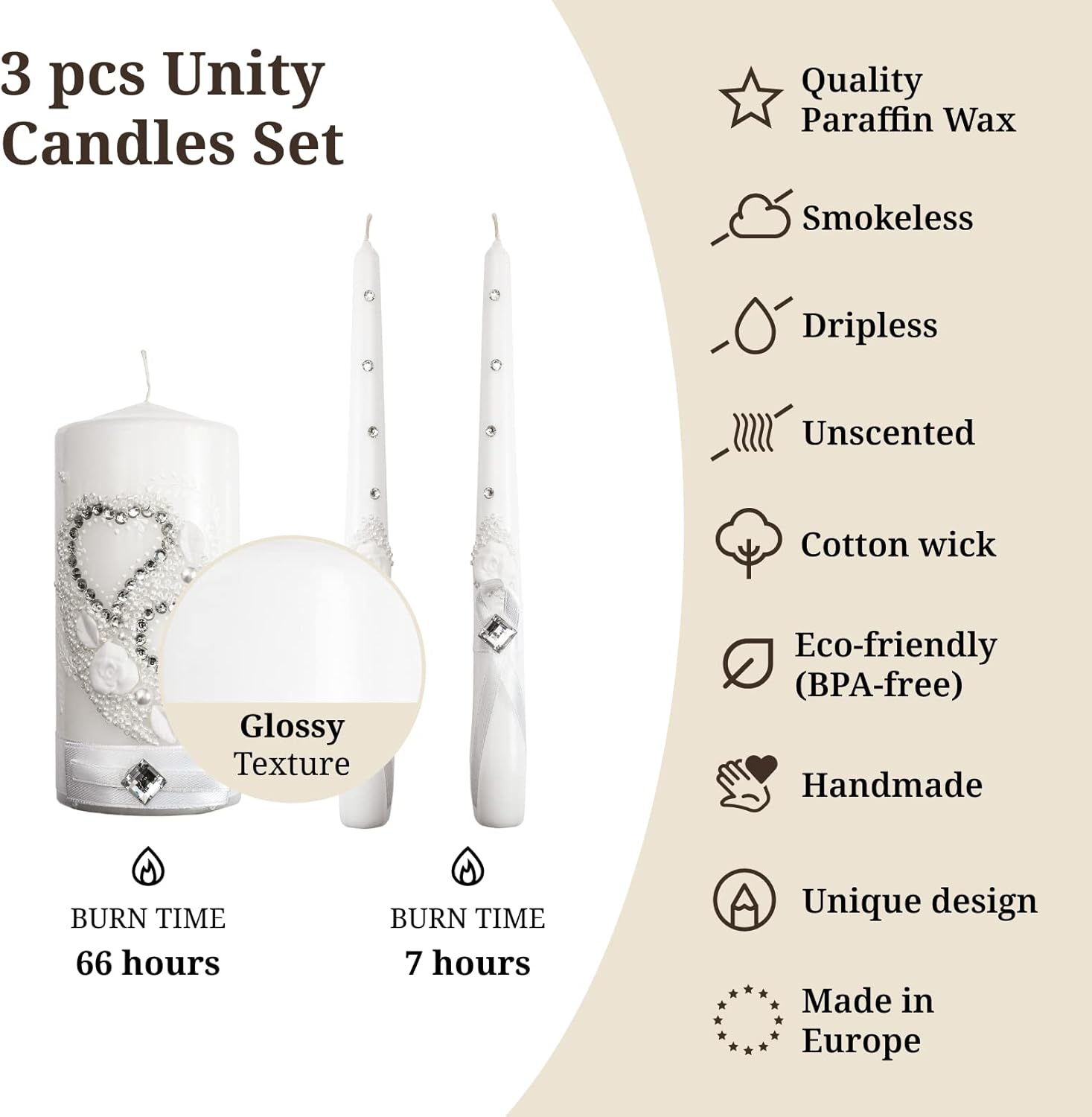 VABA Wedding Unity Candle Set 6 Pillar 10 Taper