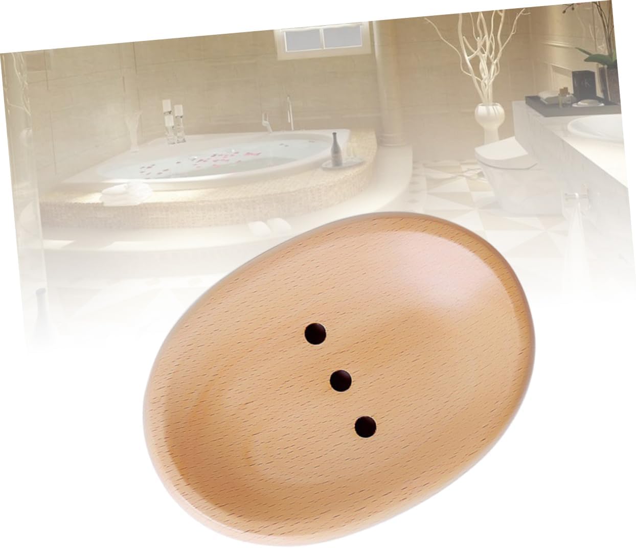 Wooden Oval Soap Dish Drainer Holder for Bathroom and Kitchen