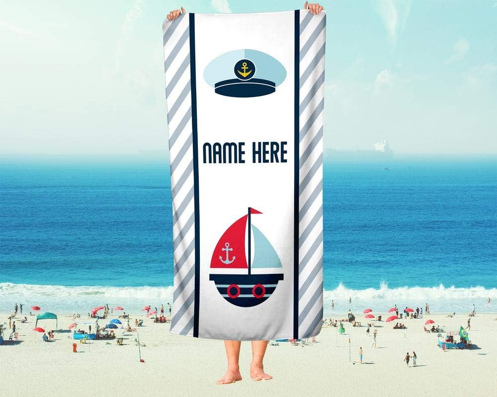 Personalized Nautical Sail Towel for Kids - Custom Travel Bath Beach Pool Towel