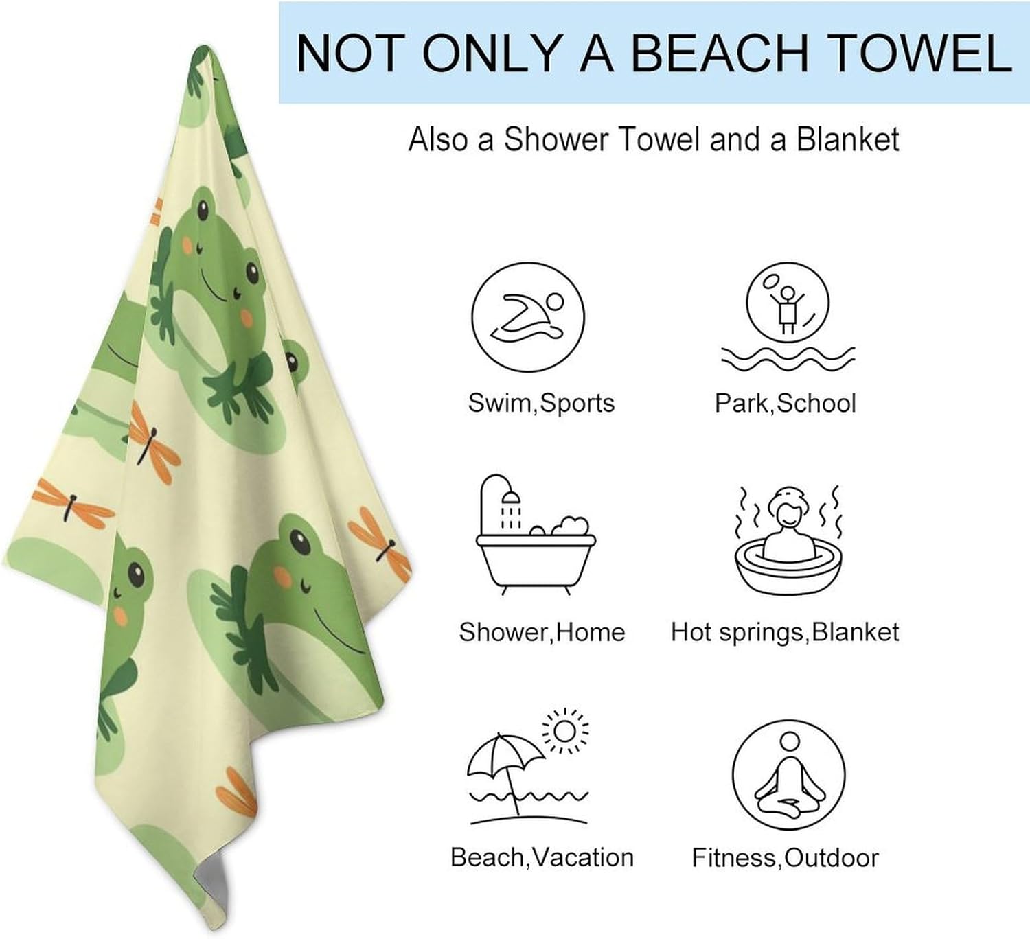 Super Absorbent Soft Pool Bath Towels with Green Frog Design 3 Pack