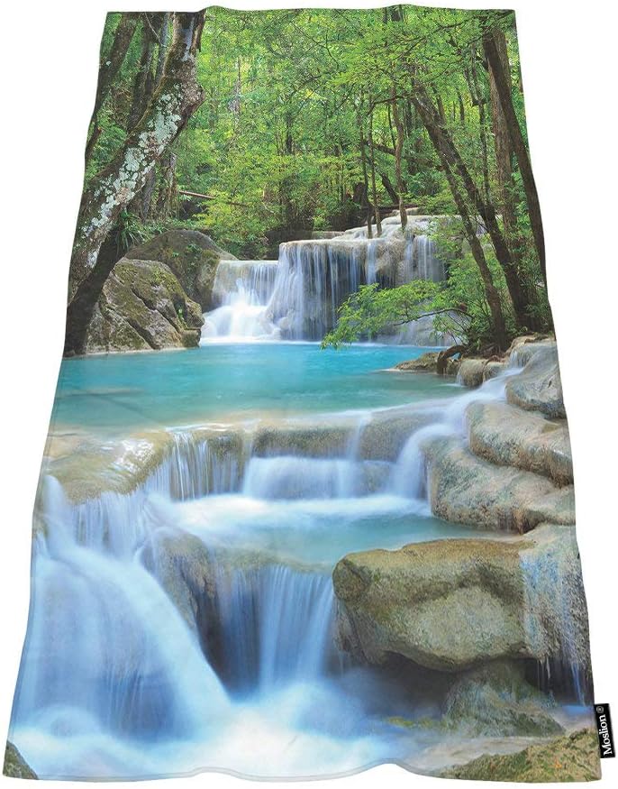 Comfy Bath Towels 64x32 Inches Large Forest Waterfall Stream