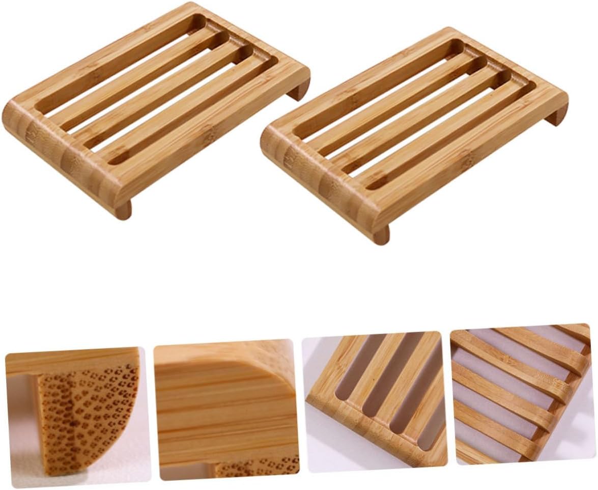 CANIGHT Bamboo Soap Dish Draining Holder Modern Bathroom Accessory