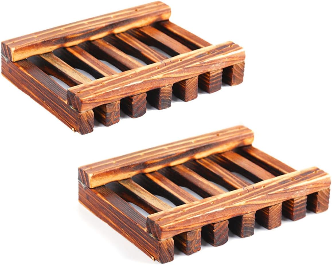 Anneome 3pcs Natural Nanmu Wood Soap Holder Drainage Dish