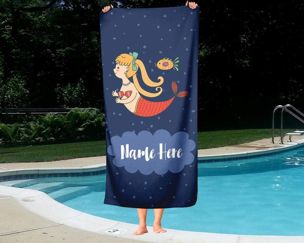 Extra Large Mermaid Towel with Custom Name for Kids and Adults