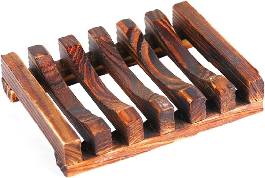 Alipis 4pc Soap Holder Carbonized Wood Drainage Bath Accessory