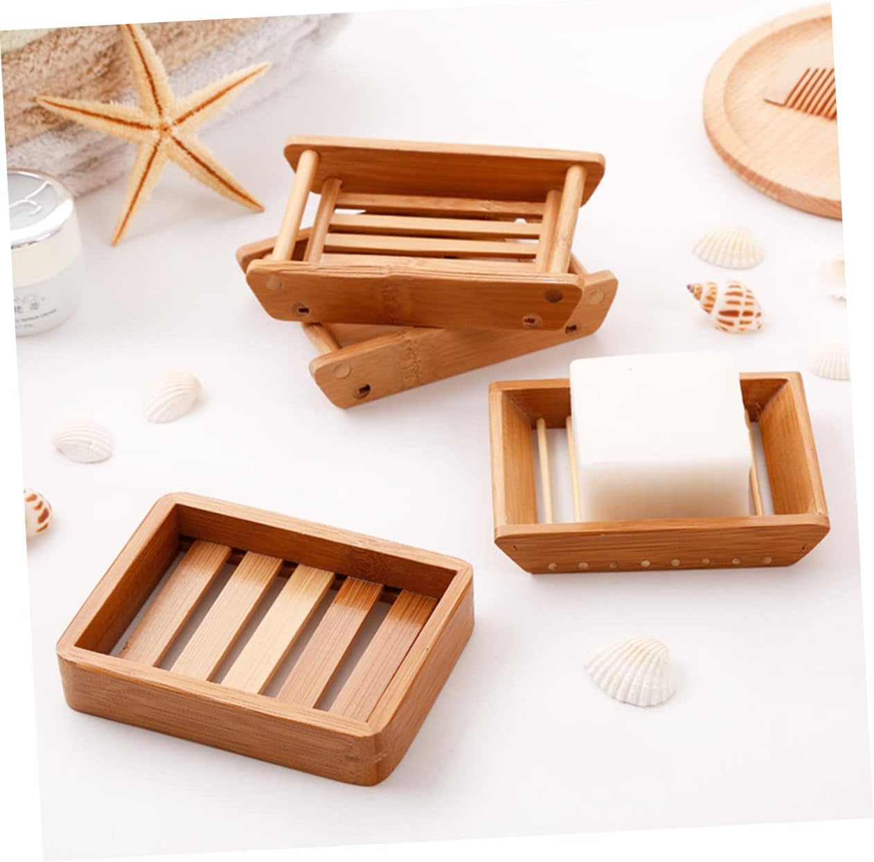 WOONEKY 2Pcs Wooden Bath Soap Holder