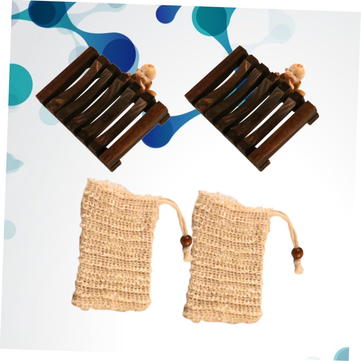 Anneome Linen Soap Bag with Wooden Net for Exfoliating and Storage