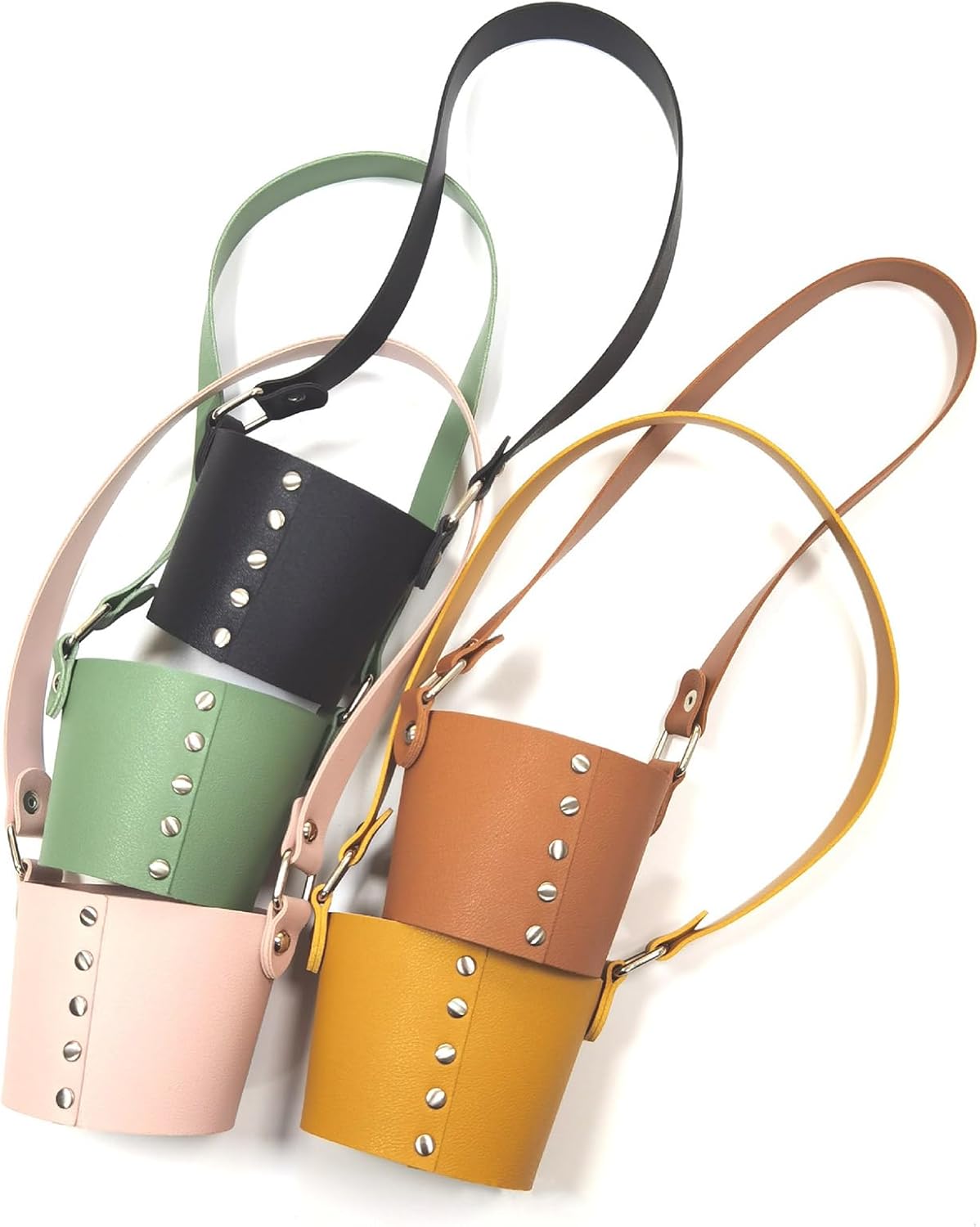 HYBEW Handheld Leather Cup Holder with Handle Green