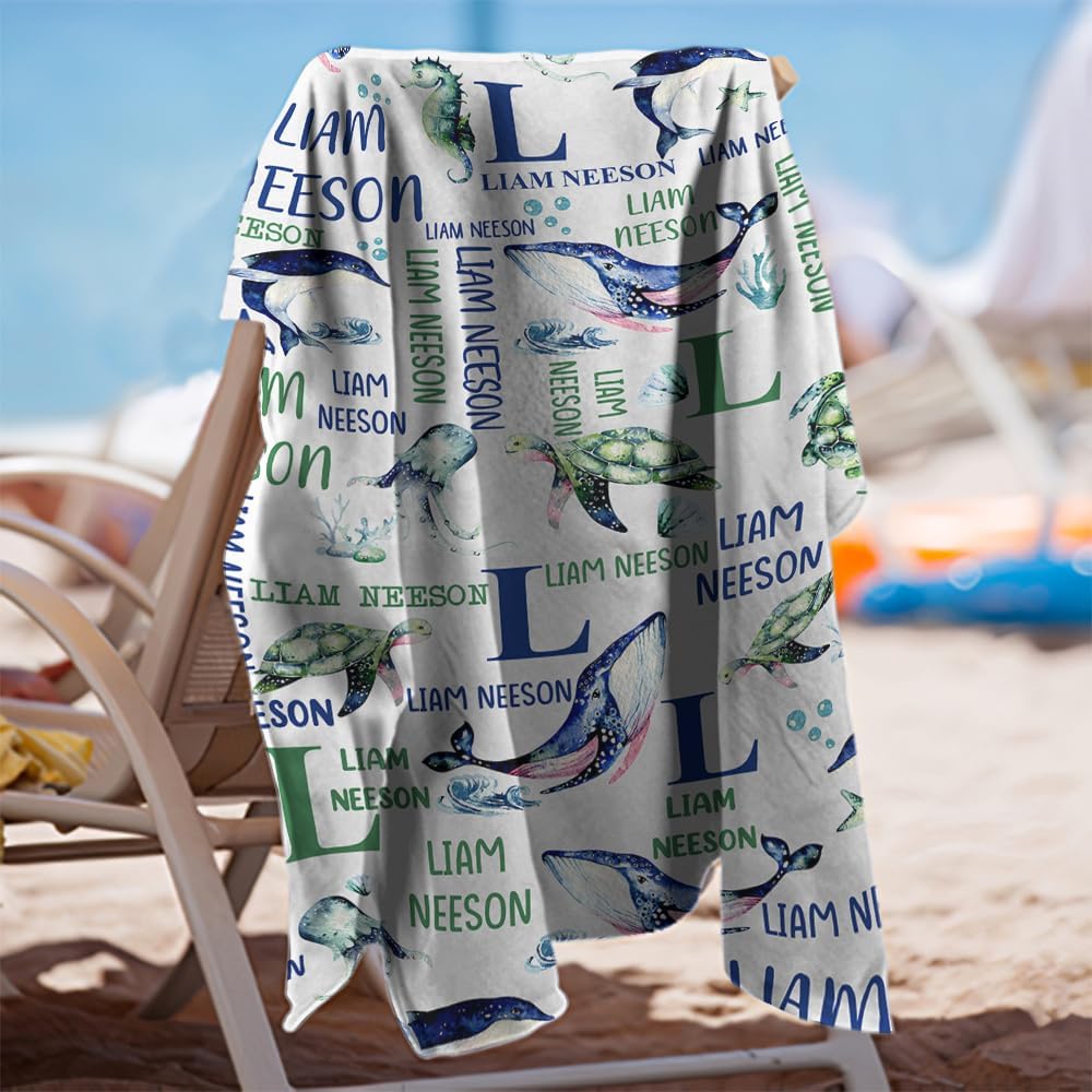 Custom Under The Sea Animal Beach Towel with Name