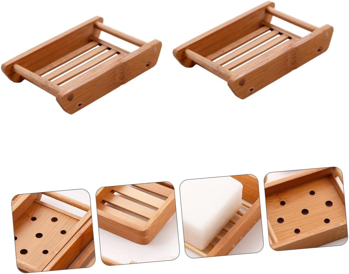 BRIGHTFUFU Bamboo Sink Soap Holder Draining Tray