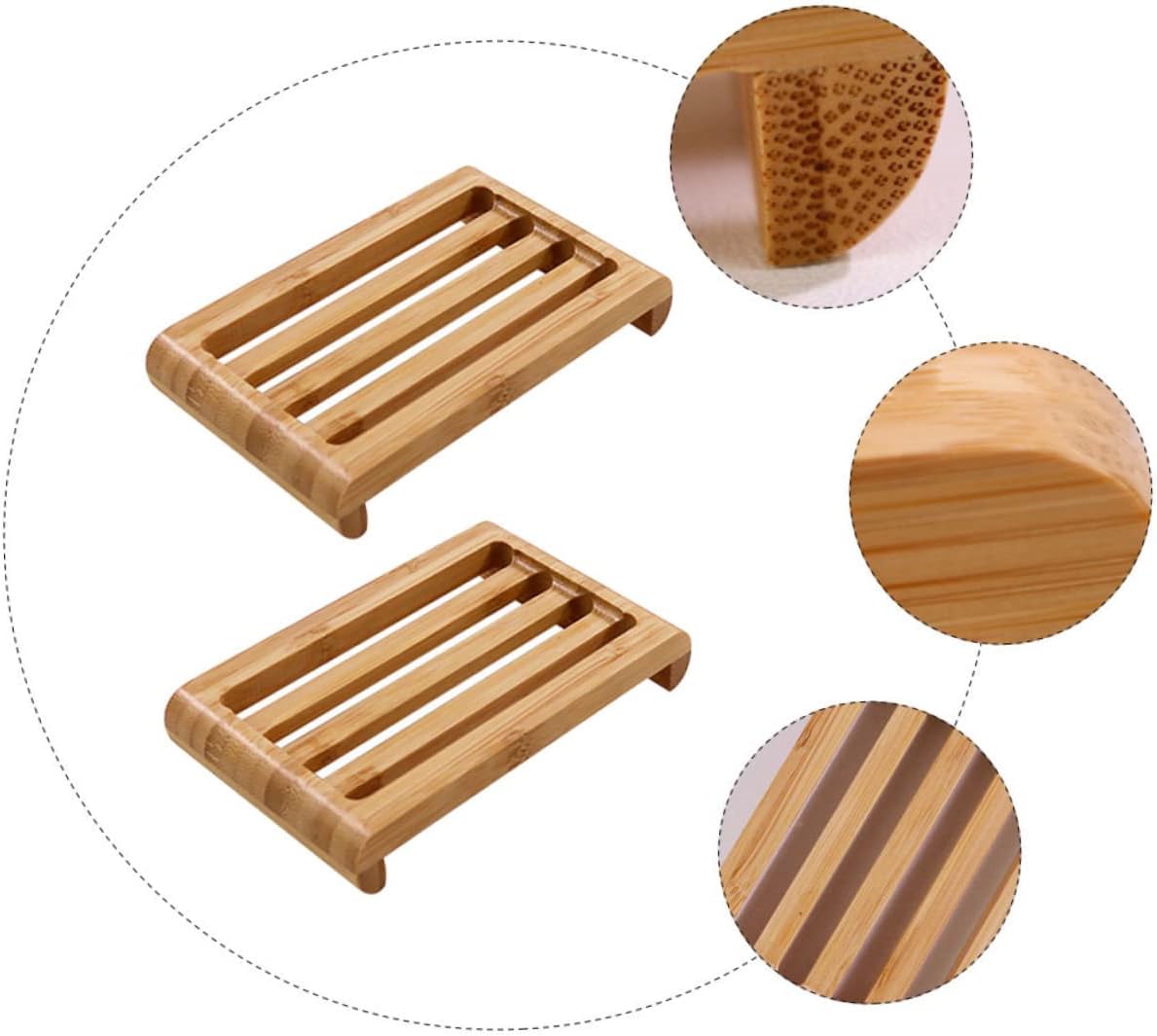 2pcs Natural Wood Soap Dish for Kitchen Sink and Travel Shower