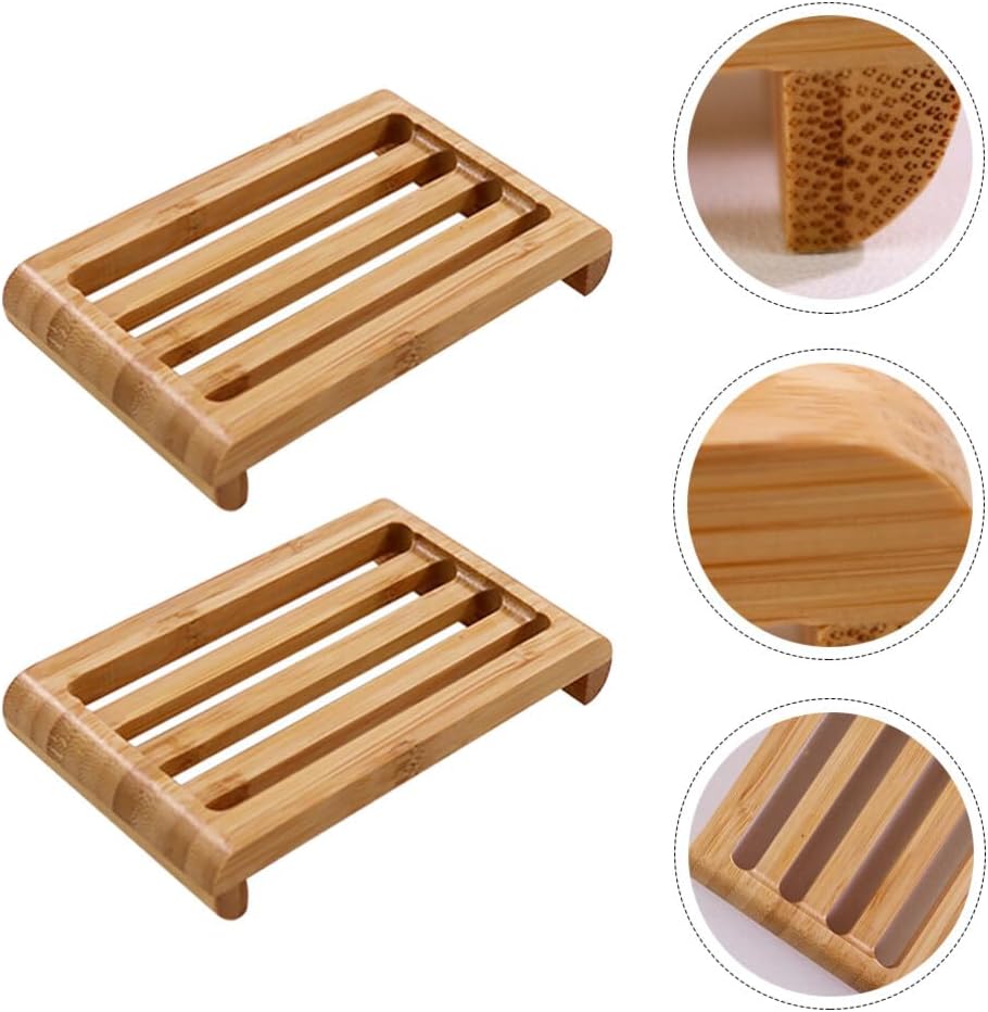 Alipis 2pcs Bamboo Wood Soap Dish Sturdy Holder