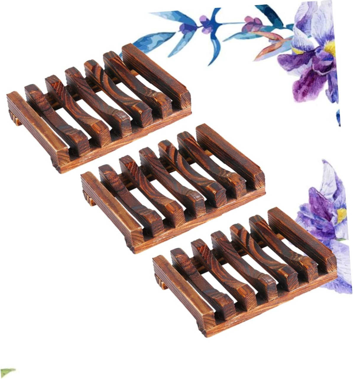 Cabilock 3pcs Wooden Soap Dish Set for Bathroom Kitchen