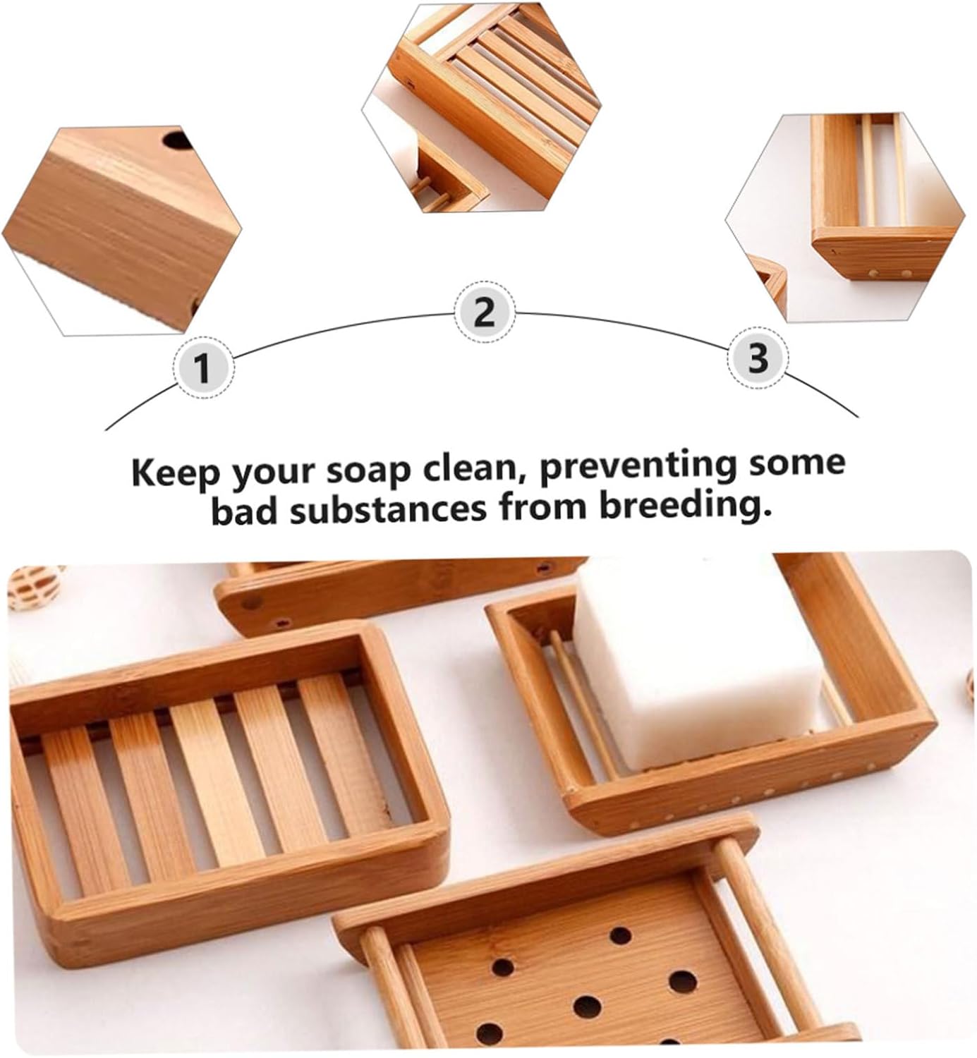 COOLHIYA 2pcs Soap Tray for Bathroom Natural Wood Style Sink Holder